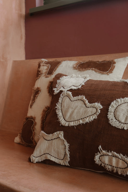 Authentieke modderdoeken kussen - terra & Ivory